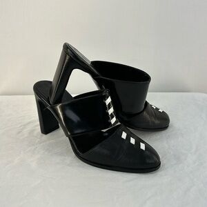 Edun Italian Made Closed Toe Heeled Leather Mules, 8